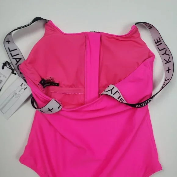 Kendall and Kylie One Piece Swimsuit Women's Medium Neon Pink & Black Call Out - Picture 14 of 16